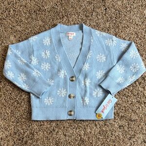 Cat & Jack Light Blue Daisy Print Knit Cardigan Sweater Girls Size XS 4/5